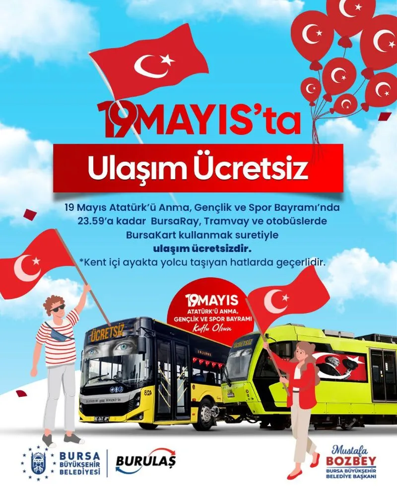 Bursa’da 19 Mayıs’ta ulaşım ücretsiz